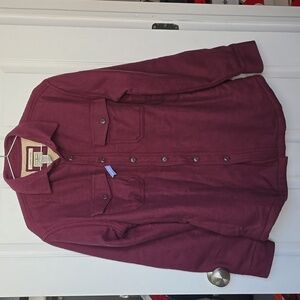 LL Bean Mens Medium‎ Purple Button Up Shirt Jacket Primaloft Sherpa Lined